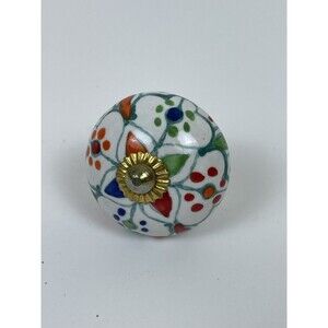 New Porcelain Decorative Drawer Cabinet Knob White Multicolor Floral wGold